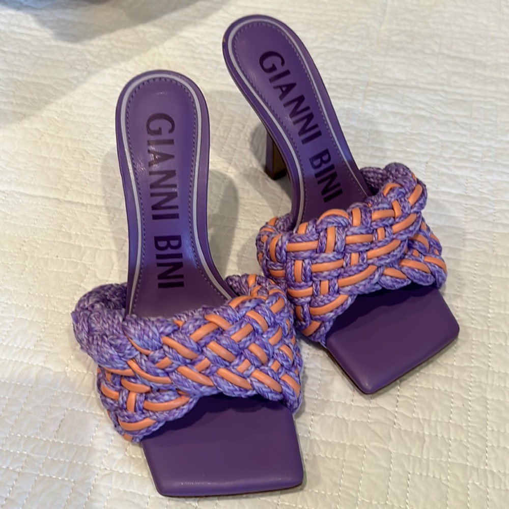 EUC GIANNI BINI bibby woven breaded cord purple square toe heels-worn once - Picture 6 of 10